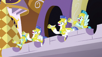 Royal guards about to sound the horns S9E2