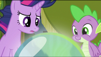 Twilight and Spike looking at the crystal ball S2E20