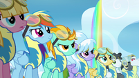 Wonderbolt Trainees looking at the Dizzitron S3E7