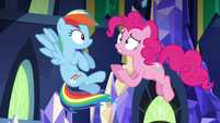 Pinkie Pie jumps while shouting "nothing!" S5E3