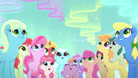 Ponies enjoying the rainbow aurora MLPRR