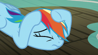 Rainbow Dash covers her head in sorrow S8E5