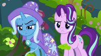 Starlight and Trixie watch Pharynx stomp flowers S7E17