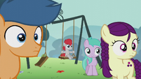 Students watch Pipsqueak; one of them on a swing S5E18