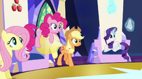 Fluttershy, Pinkie, AJ and Rarity look up in curiosity EG2