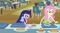 Twilight and Fluttershy in the lunch line EG