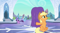 Applejack is going to have a hard time preventing other ponies from looking at the "Crystal" Heart.