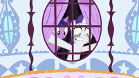 Twilight and Rarity look out the window S7E14