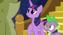 Twilight and Spike look up at Sludge S8E24