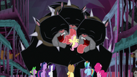 Cerberus happily licking Fluttershy S8E25