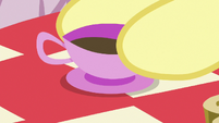 Fluttershy setting down a cup of tea S8E18