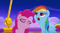 Rainbow Dash groaning at Pinkie Pie MLPRR