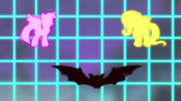 Twilight, Fluttershy, and vampire bat on screen S4E07