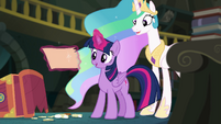 Twilight and Celestia look at the lost page EGFF