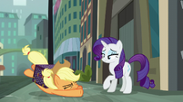 Applejack collapses after crossing the street S5E16