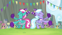 Cloudsdale cheerleaders cheering for Ponyville S4E10