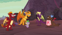 Dragons taunting Spike with the blanket S9E9
