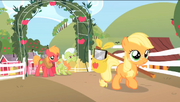 Filly Applejack leaving Sweet Apple Acres S1E23