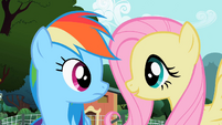 Fluttershy looking at Rainbow Dash S2E07