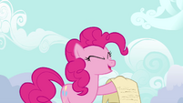 Pinkie Pie holding up scroll S4E09