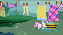 Sweetie Belle pushing bucket of water S2E5