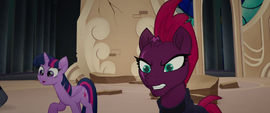 Twilight and Tempest look down on the city MLPTM