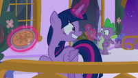 Twilight grinning excitedly at Spike S9E13