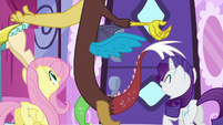 Fluttershy and Rarity laughing at what Discord is doing S5E22