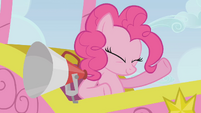 Pinkie Pie cheering for the racers S1E13
