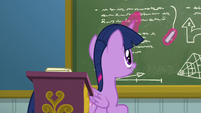 Twilight Sparkle drawing on the chalkboard S6E24