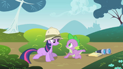 Twilight Sparkle pith helmet Spike behind bush spying