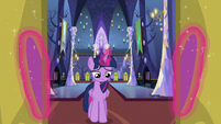 Twilight coming out of the castle S8E21