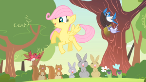 Filly Fluttershy with woodland creatures S1E23