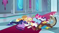 Mane Six and friends lying on the floor S9E24