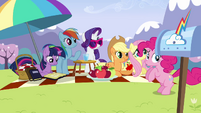 Pinkie Pie bouncing near the other ponies S3E7