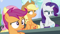 Scootaloo, AJ, and Rarity annoyed by Dash S8E20