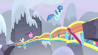 We have more ponies doing the Pinkie Jump across the bouncy bridge.