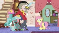 Discord, Fluttershy, and living chaise lounge S7E12