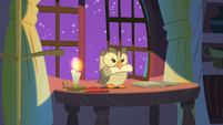 Owlowiscious with Twilight Sparkle's scroll S1E24
