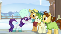 Rarity boops Pistachio on the nose MLPBGE
