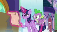 Twilight Sparkle reads Celestia's scroll S9E5