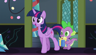 Twilight and Spike approach Starlight Glimmer S6E8