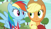Applejack and Rainbow look at each other S6E18