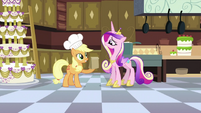 Applejack giving bag of apple fritters to Cadance S2E25