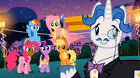 Fancy Pants approves of Rarity's friends.