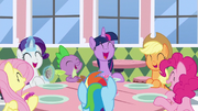 Mane Six and Spike sharing a laugh S9E25