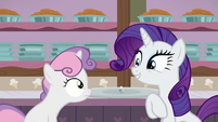 Rarity encourages Sweetie Belle to eat ice cream S7E6