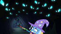 Trixie looks up at hiding changeling swarm S6E26