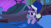 Twilight looking sleepily towards Spike S4E6