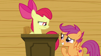 Apple Bloom looking serious at Scootaloo S6E4